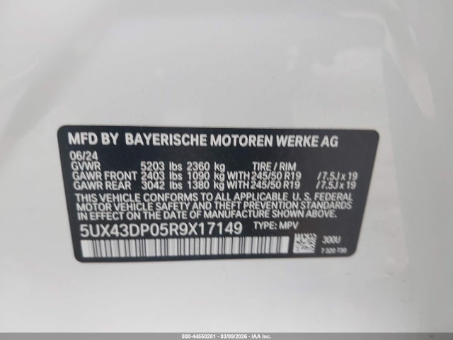 Продаж на аукціоні авто 2024 Bmw X3 Sdrive30i, vin: 5UX43DP05R9X17149, номер лоту: 44550281