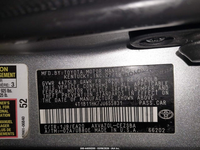 2018 TOYOTA CAMRY 4T1B11HK7JU655831 Photo 8