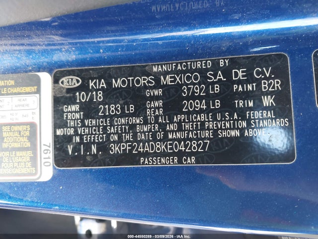 Aukcja sprzedaży 2019 Kia Forte Lxs, vin: 3KPF24AD8KE042827, numer aukcji: 44550289