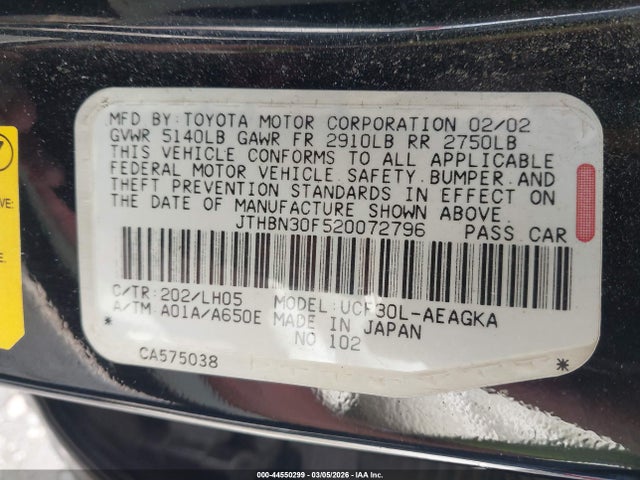 Продажа на аукционе авто 2002 Lexus Ls 430, vin: JTHBN30F520072796, номер лота: 44550299