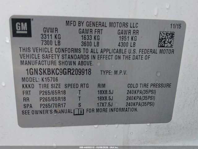 1GNSKBKC9GR209918 Chevrolet Tahoe Lt