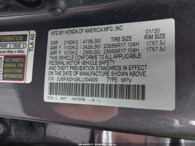 5J6RW2H29LL004939 Honda Cr-v Awd Lx