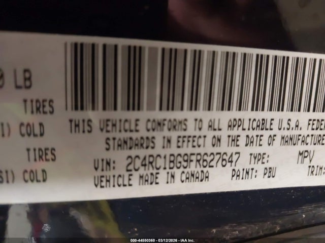2015 Chrysler Town & Country Touring მანქანა იყიდება აუქციონზე, vin: 2C4RC1BG9FR627647, აუქციონის ნომერი: 44550360