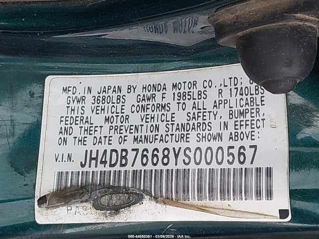 2000 ACURA INTEGRA JH4DB7668YS000567 Photo 8