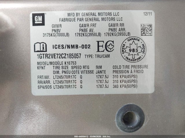 Aukcja sprzedaży 2012 Gmc Sierra 1500 Sle, vin: 1GTR2VE72CZ185057, numer aukcji: 44550412