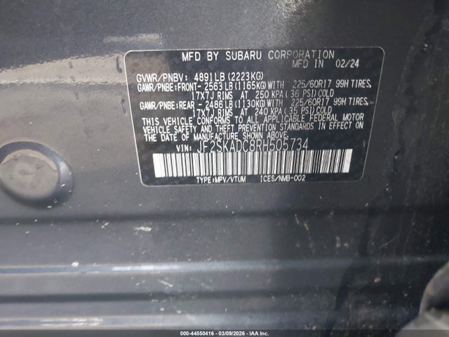 Продаж на аукціоні авто 2024 Subaru Forester Premium, vin: JF2SKADC8RH505734, номер лоту: 44550416