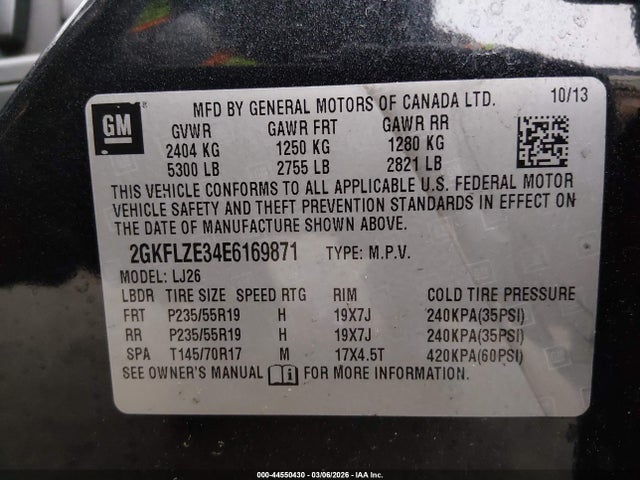 44550430 :رقم المزاد ، 2GKFLZE34E6169871 vin ، 2014 Gmc Terrain Denali مزاد بيع