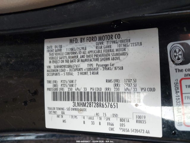 2008 LINCOLN MKZ 3LNHM28T28R657651 Photo 8