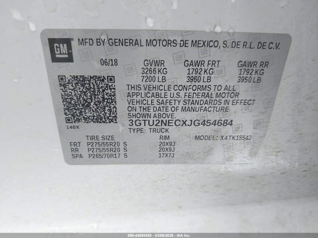 Aukcja sprzedaży 2018 Gmc Sierra 1500 Slt, vin: 3GTU2NECXJG454684, numer aukcji: 44550485