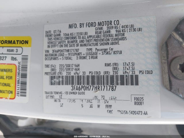 Ford FUSION SE 2017 3FA6P0H77HR171787 Image 9