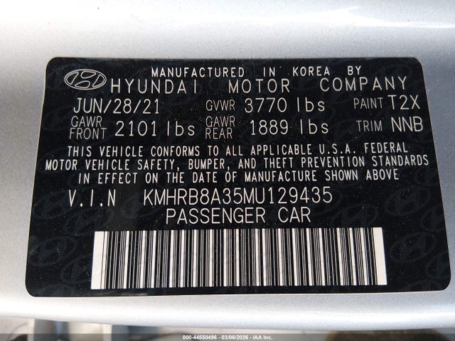 Продажа на аукционе авто 2021 Hyundai Venue Se, vin: KMHRB8A35MU129435, номер лота: 44550496