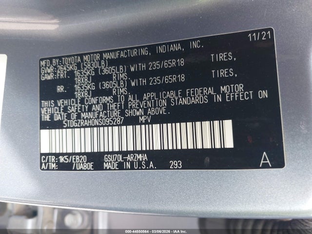 5TDGZRAH0NS095287 Toyota Highlander Xle