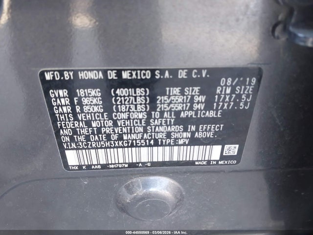 3CZRU5H3XKG715514 Honda HR-V LX