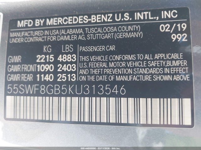 Продажа на аукционе авто 2019 Mercedes-benz Amg C 63, vin: 55SWF8GB5KU313546, номер лота: 44550590