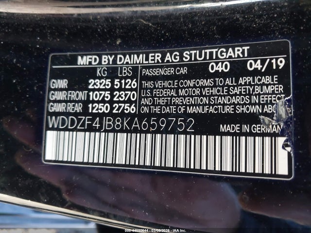 Aukcja sprzedaży 2019 Mercedes-benz E 300, vin: WDDZF4JB8KA659752, numer aukcji: 44550644