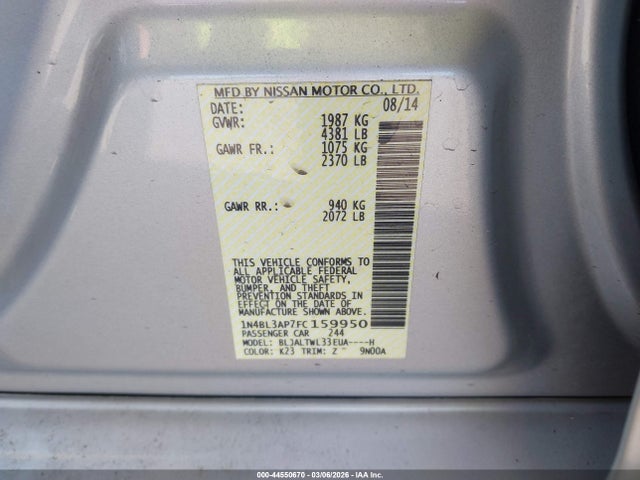 Nissan Altima 3.5 Sl 2015 1N4BL3AP7FC159950 Image 9