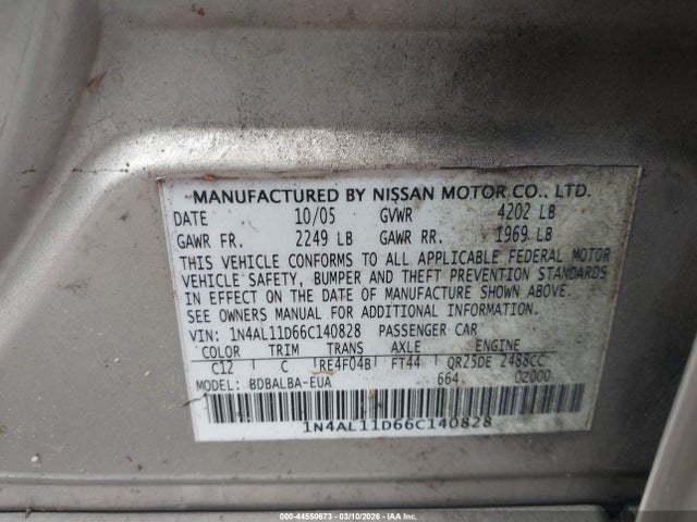 2006 NISSAN ALTIMA 1N4AL11D66C140828 Photo 8