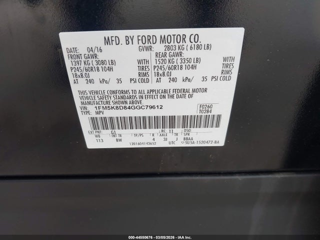 Ford EXPLORER XLT 2016 1FM5K8D84GGC79612 Image 9