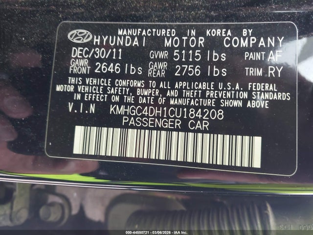 Продажа на аукционе авто 2012 Hyundai Genesis 5.0, vin: KMHGC4DH1CU184208, номер лота: 44550721