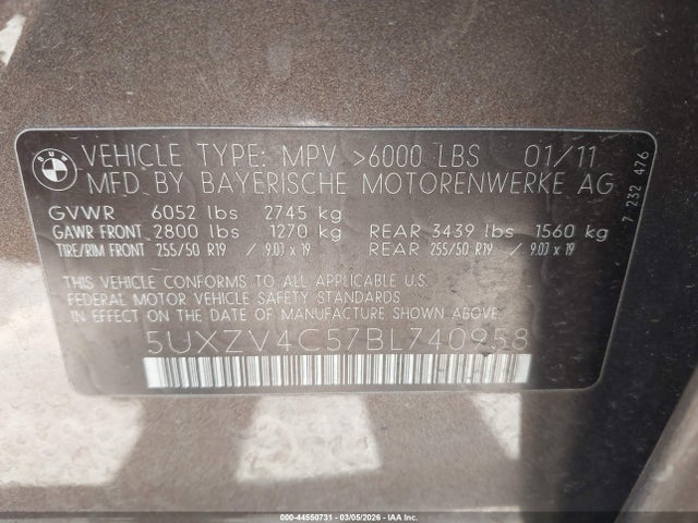 Aukcja sprzedaży 2011 Bmw X5 Xdrive35i/xdrive35i Premium/xdrive35i Sport Activity, vin: 5UXZV4C57BL740958, numer aukcji: 44550731