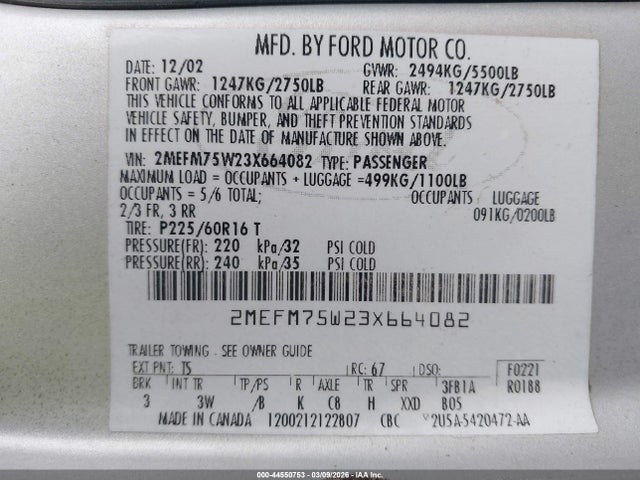 Aukcja sprzedaży 2003 Mercury Grand Marquis Ls, vin: 2MEFM75W23X664082, numer aukcji: 44550753