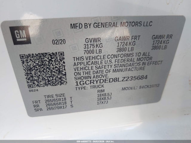 2020 CHEVROLET SILVERADO 1500 1GCRYDED8LZ235684 Photo 8