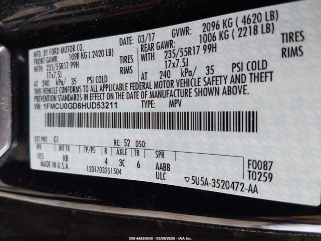 Ford ESCAPE SE 2017 1FMCU0GD8HUD53211 Image 9