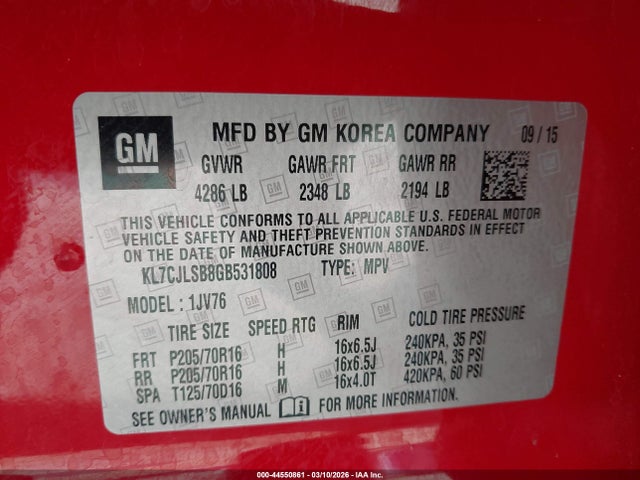 Chevrolet Trax Lt 2016 KL7CJLSB8GB531808 Image 9
