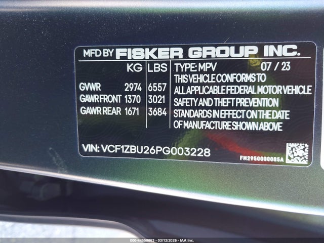 Fisker Ocean One 2023 VCF1ZBU26PG003228 Image 9