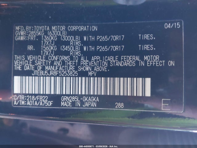 JTEBU5JR8F5253825 Toyota 4RUNNER SR5