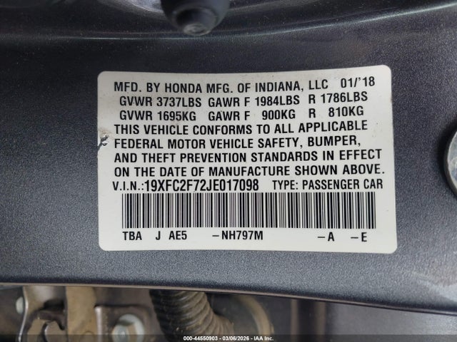 Honda CIVIC EX 2018 19XFC2F72JE017098 Image 9
