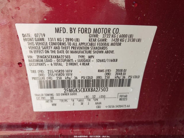 Ford FLEX SEL 2019 2FMGK5C8XKBA27503 Image 9