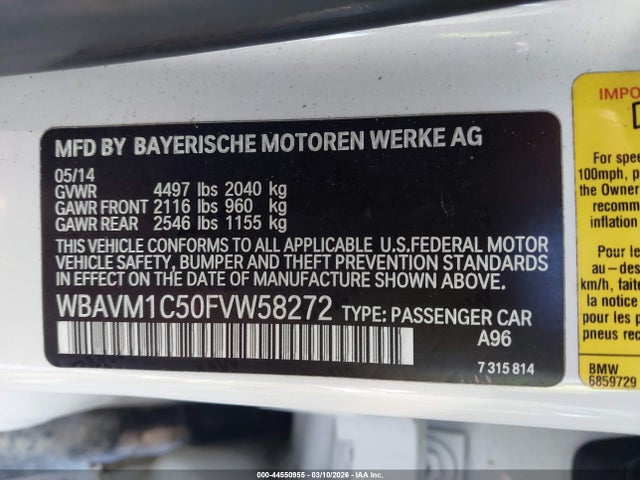 44550955 :رقم المزاد ، WBAVM1C50FVW58272 vin ، 2015 Bmw X1 Sdrive28i مزاد بيع