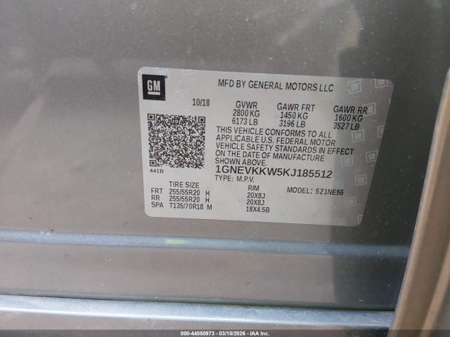 1GNEVKKW5KJ185512 Chevrolet Traverse Premier