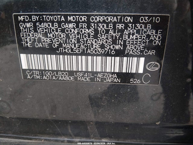 Aukcja sprzedaży 2010 Lexus Ls 460 L, vin: JTHGL5EF1A5039716, numer aukcji: 44550976