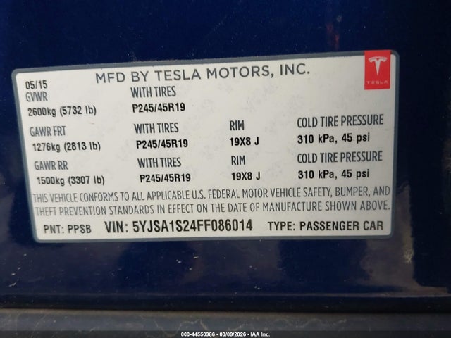2015 TESLA MODEL S 5YJSA1S24FF086014 Photo 8