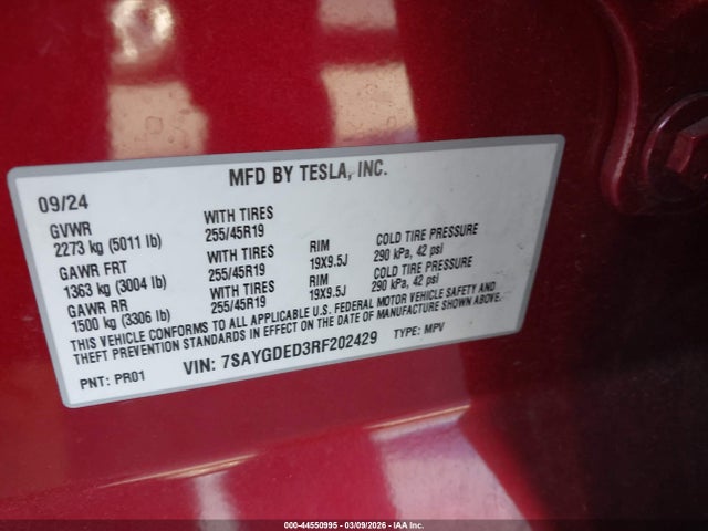 2024 TESLA MODEL Y 7SAYGDED3RF202429 Photo 8
