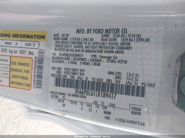 Ford Fusion Hybrid Se 2020 3FA6P0LU1LR189417 Image 9