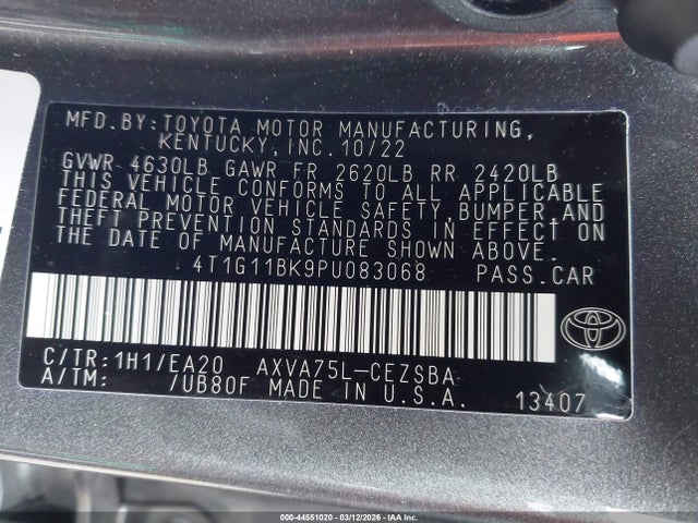 4T1G11BK9PU083068 Toyota Camry Se Awd