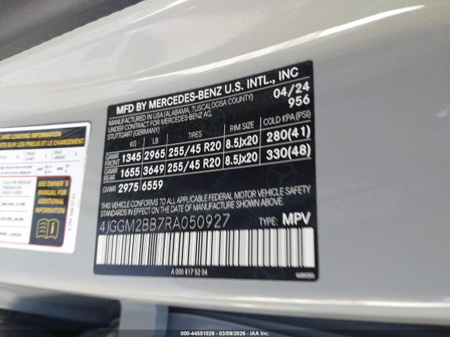 Продаж на аукціоні авто 2024 Mercedes-benz Eqe 350+ Suv, vin: 4JGGM2BB7RA050927, номер лоту: 44551029