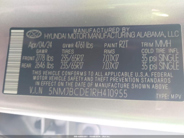 2024 HYUNDAI TUCSON 5NMJBCDE1RH410955 Photo 8