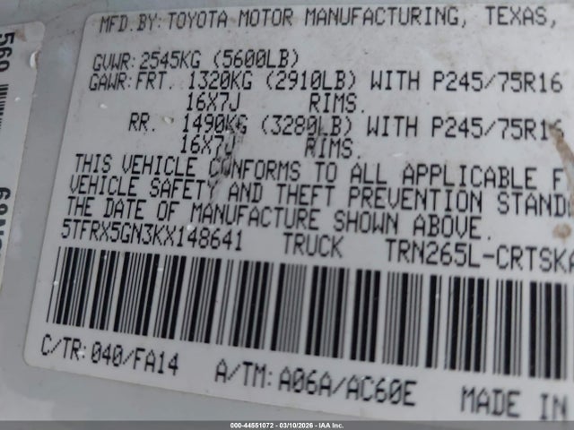 Toyota Tacoma Sr 2019 5TFRX5GN3KX148641 Image 9