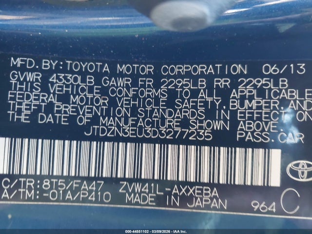 Aukcja sprzedaży 2013 Toyota Prius V Two, vin: JTDZN3EU3D3277235, numer aukcji: 44551102