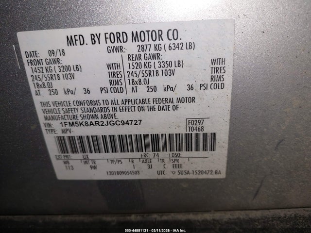 Продаж на аукціоні авто 2018 Ford Police Interceptor Utility, vin: 1FM5K8AR2JGC94727, номер лоту: 44551131