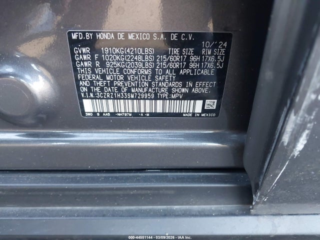 3CZRZ1H33SM729959 Honda Hr-v 2wd Lx