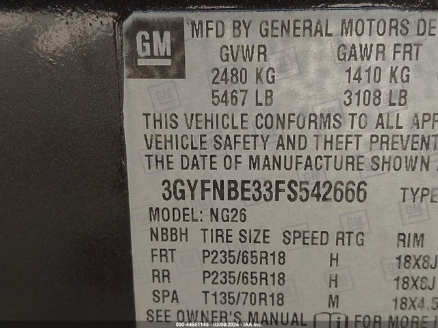 3GYFNBE33FS542666 Cadillac Srx Luxury Collection