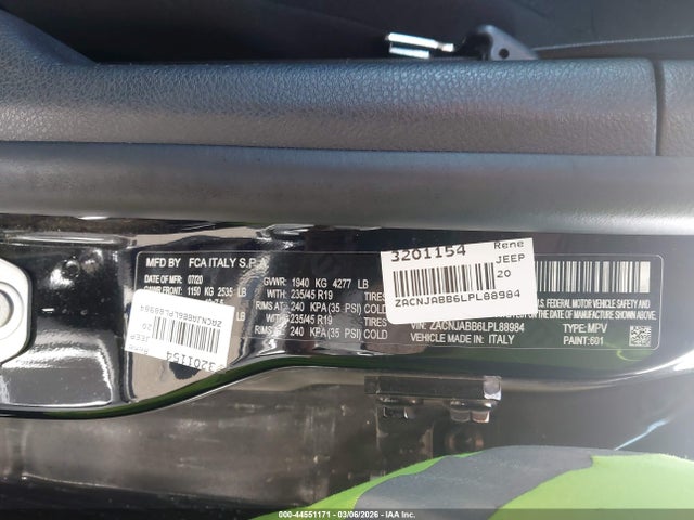 ZACNJABB6LPL88984 Jeep Renegade Latitude Fwd