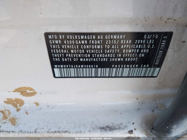 Продажа на аукционе авто 2010 Volkswagen Gti 4-door, vin: WVWHV7AJ0AW306618, номер лота: 44551208