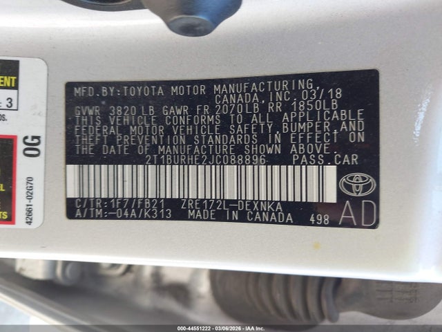 Toyota COROLLA LE 2018 2T1BURHE2JC088896 Image 9