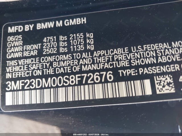 Aukcja sprzedaży 2025 Bmw M2, vin: 3MF23DM00S8F72676, numer aukcji: 44551252
